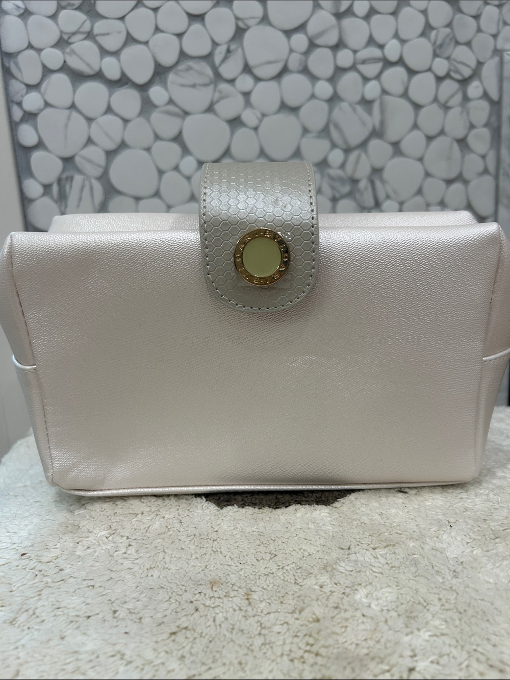 Bvlgari Women's Pearl White Cosmetic Clutch with Snap Tab